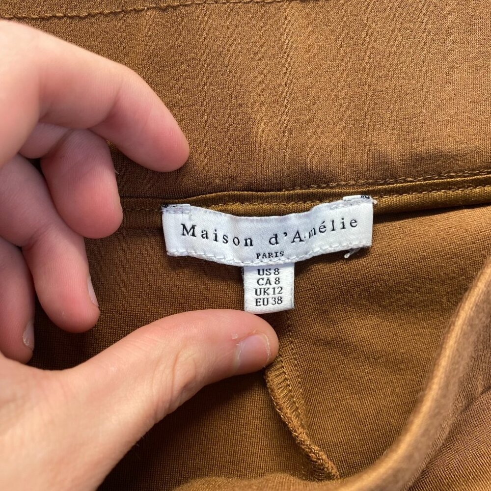 Maison d' Amelie Women's Wide Leg Brown High Rise Pants Size 8,Stretch,Pockets - Picture 3 of 8